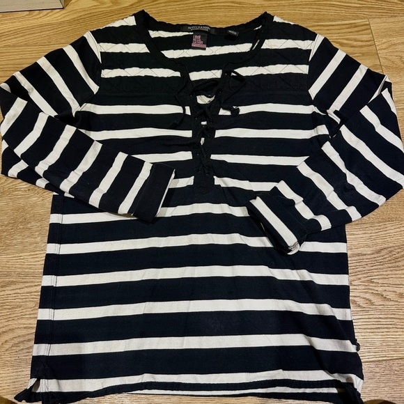 MAISON SCOTCH/  SCOTCH AND SODA LACE UP STRIPPED LONG SLEEVE TEE-1 - Picture 4 of 13